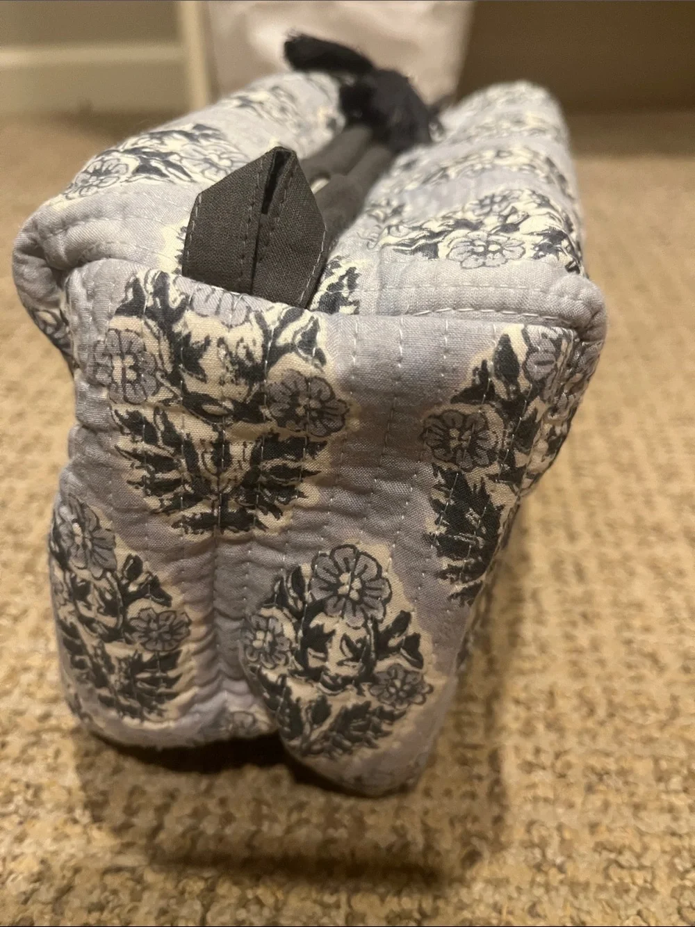 Quilted Floral Cosmetic Pouch – Light Blue and navy